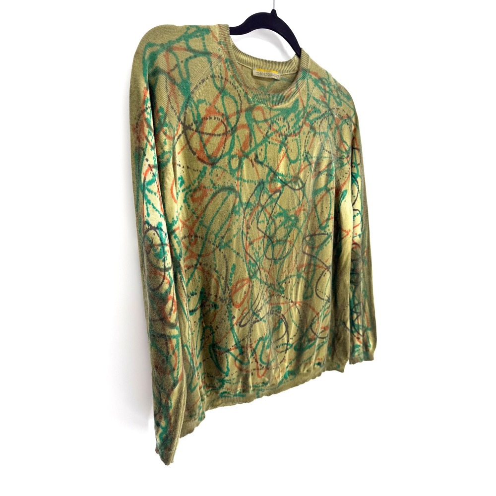 Melarosa Italy Hand Painted Sweater Womens Small Green Abstract Ramie Cotton - Picture 2 of 7